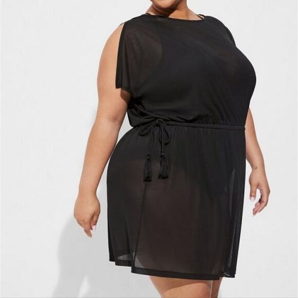 Short mesh Drawstring Waist coverup dress Size 3 NWT - Picture 2 of 4